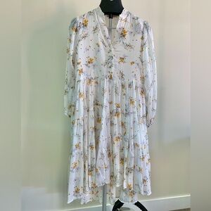 Olivaceous Floral Bohemian Long Sleeve Tiered Midi Dress